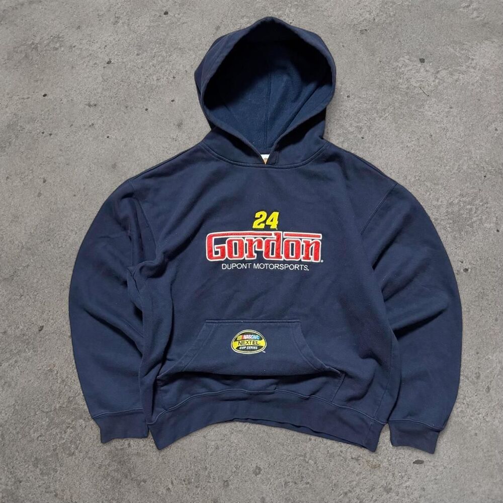 Vintage Y2K NASCAR Jeff Gordon Baggy Navy Blue Hoodie Size Large